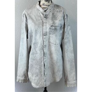 Tigha Denim Grandad Stand Up Collar Shirt, size Large